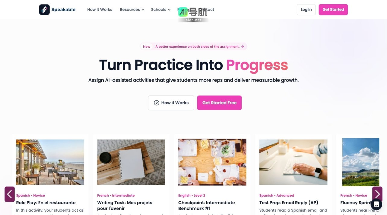 Speakable 通过AI辅助活动提升学生口语和写作能力，提供即时反馈，简化教师工作 网站截图