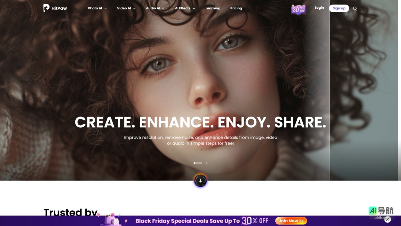 HitPaw 提供一站式AI媒体编辑解决方案，轻松提升图像、视频和音频质量 网站截图