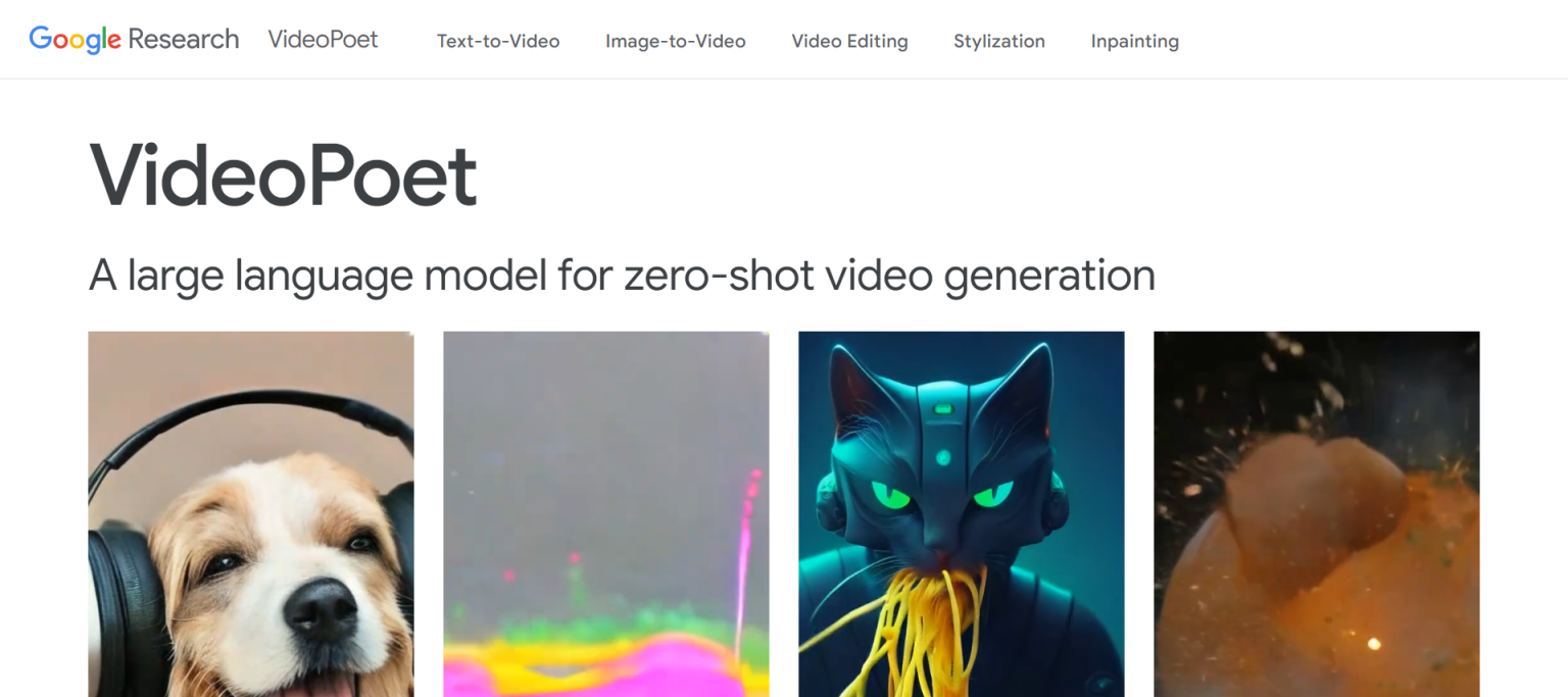 VideoPoet 网站截图