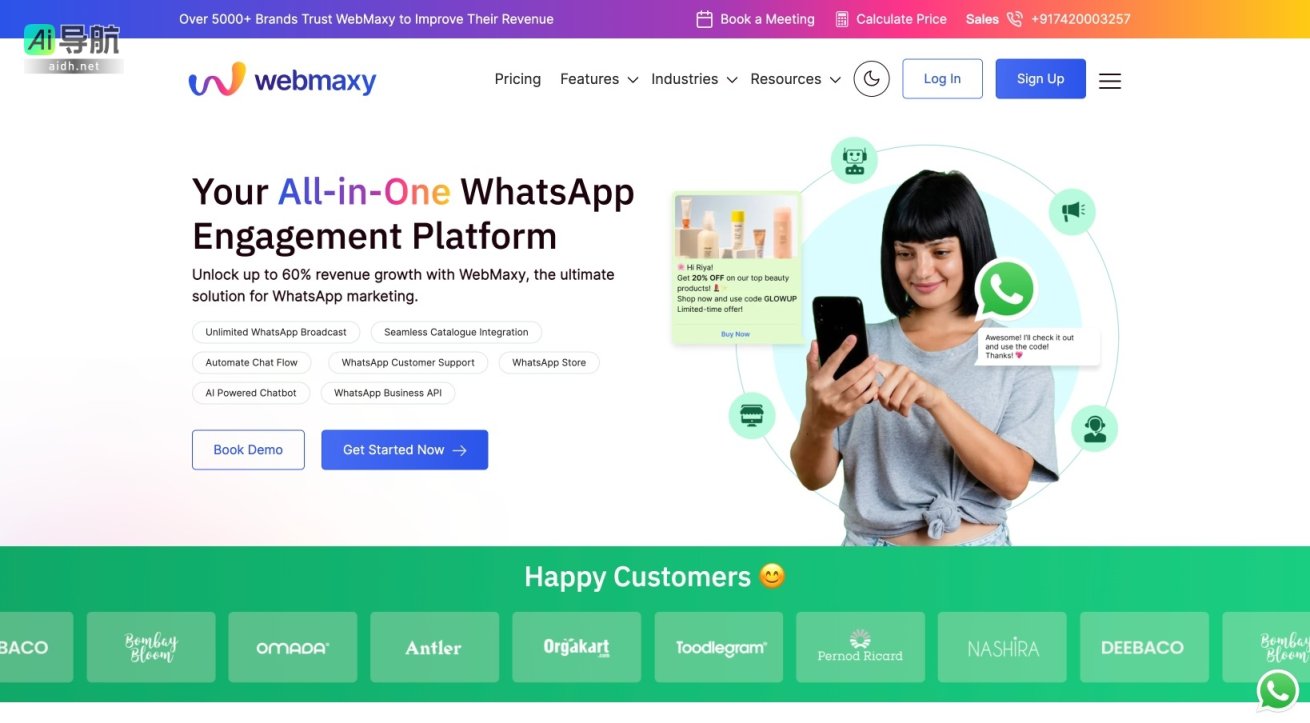 webmaxy WebMaxy是一个全面的WhatsApp营销平台，帮助品牌提升销售和客户互动 网站截图