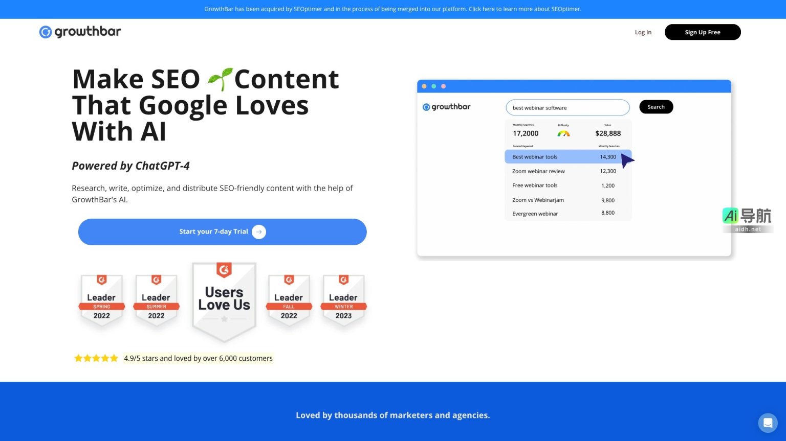 GrowthBar 是一个AI驱动的SEO内容创作工具，帮助用户快速研究、撰写和优化内容 网站截图