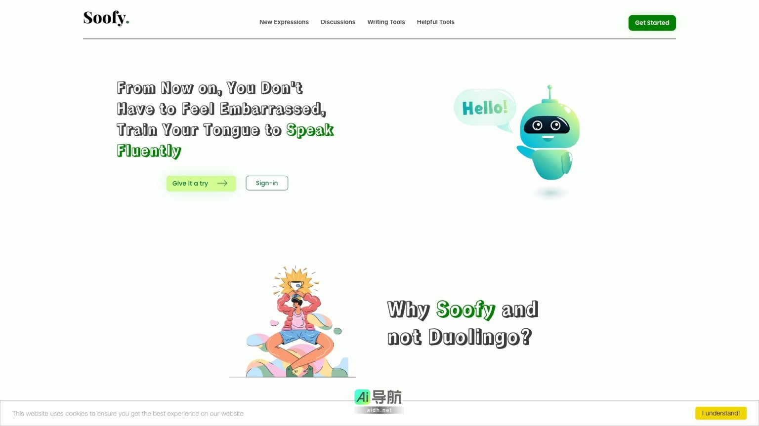 Soofy 帮助用户通过实际对话提升语言表达能力，打破语言障碍 网站截图