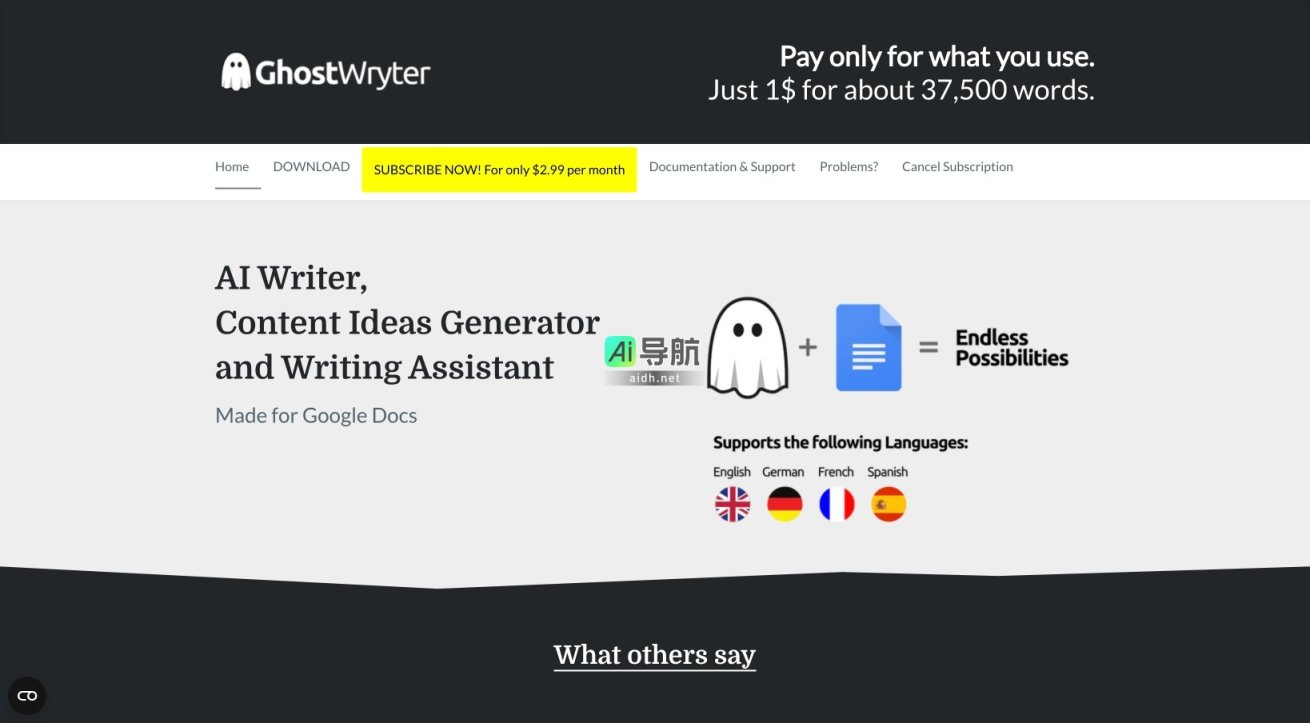 GhostWryter 提供高效、低成本的AI写作助手，专为Google Docs设计 网站截图
