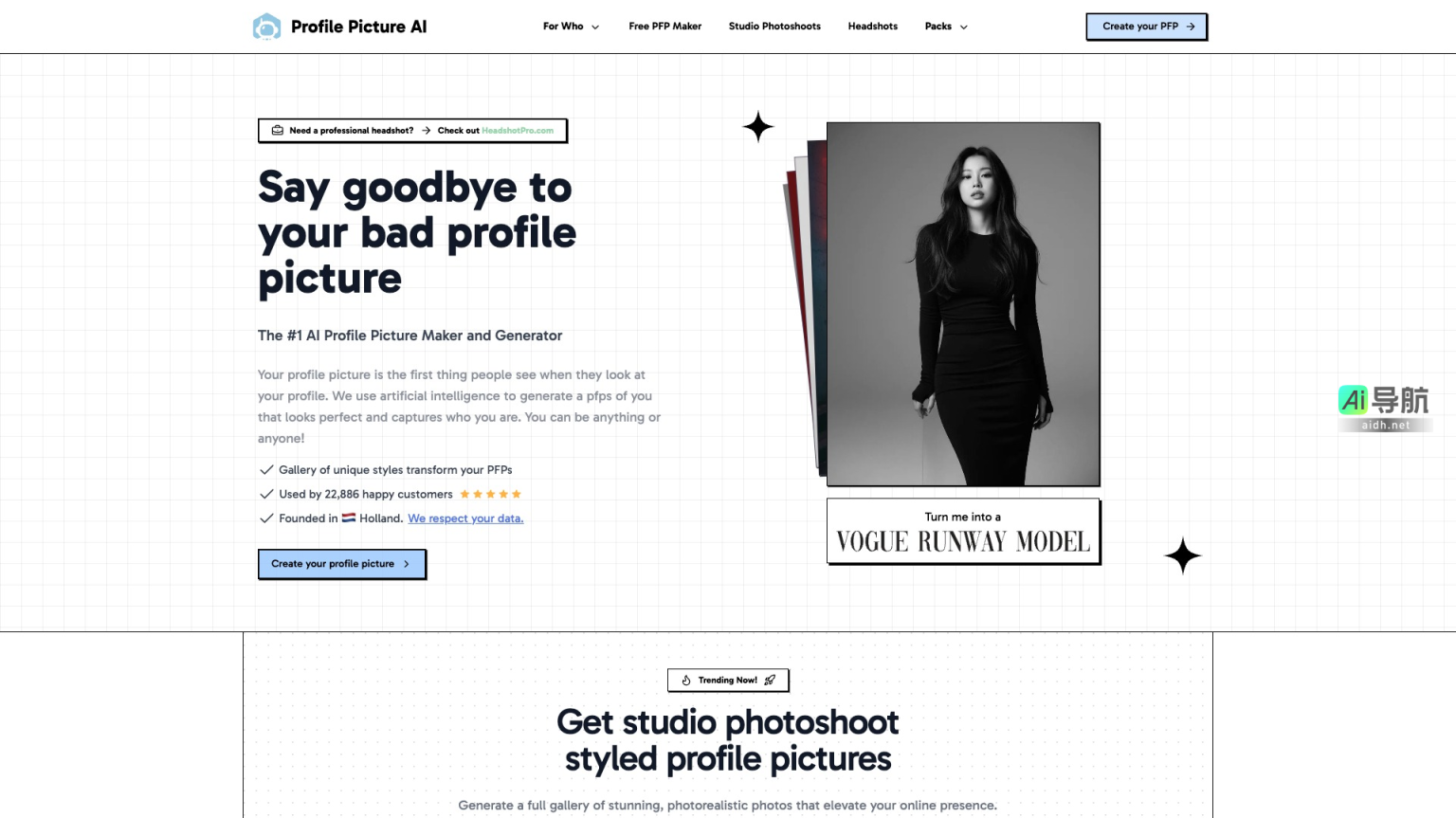 Profile Picture AI 利用人工智能生成专业头像，提升个人品牌形象，快速便捷 网站截图