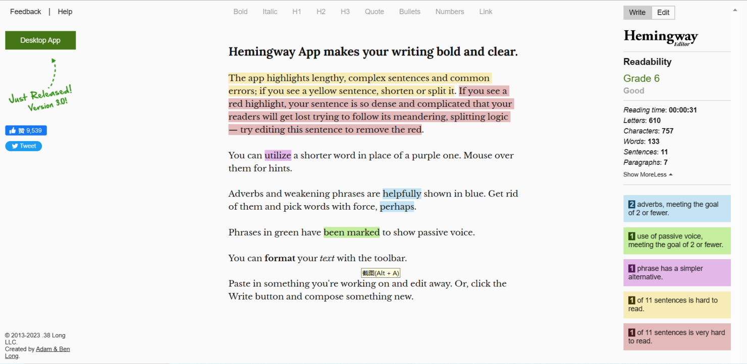 Hemingwayapp 网站截图