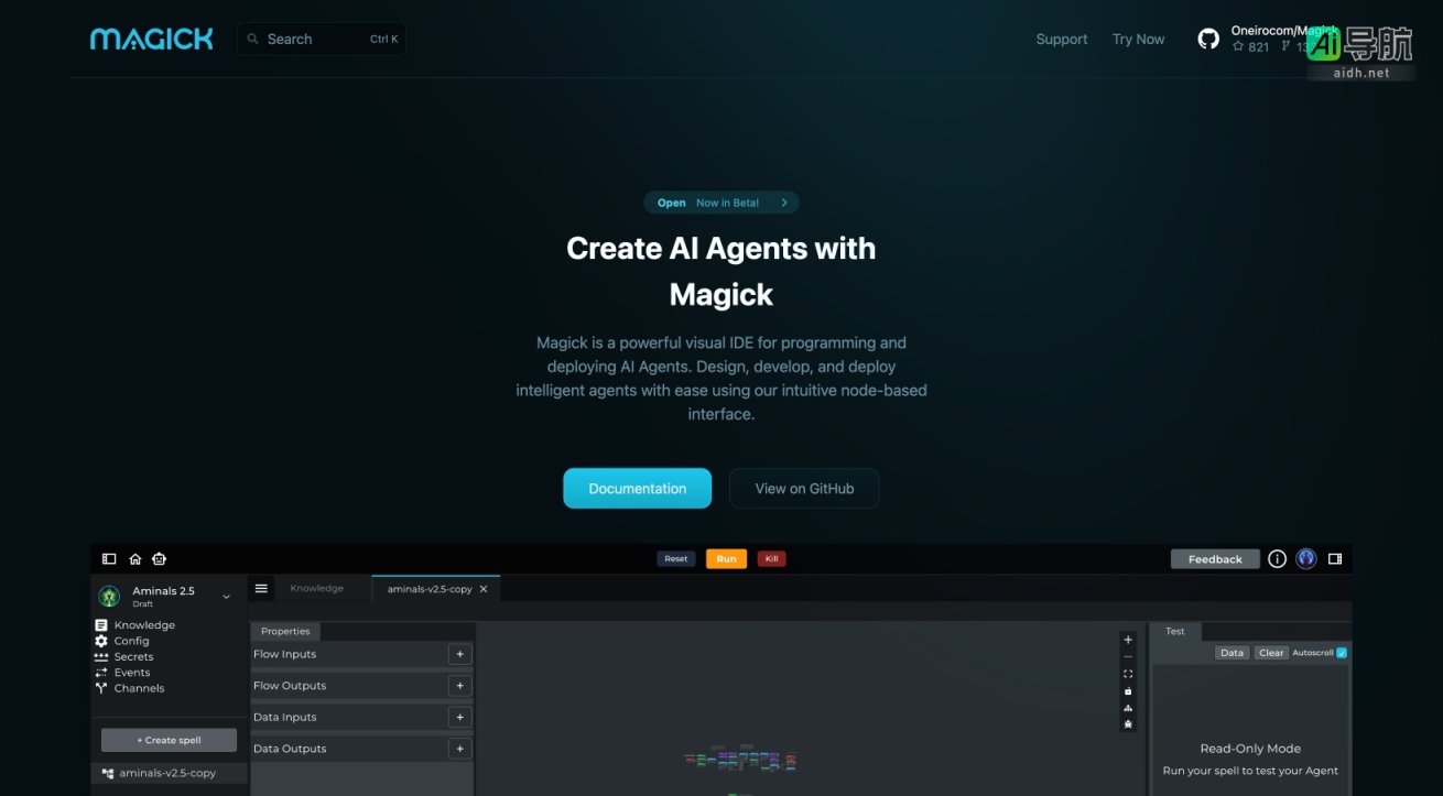 Magick 是一个强大的视觉IDE，简化AI代理的创建与部署，适合各类开发者 网站截图