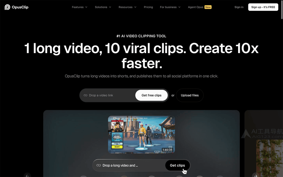 OpusClip 网站截图