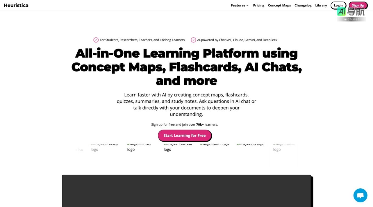 All Heuristica是一个集成AI学习工具的平台，帮助学生和教育工作者高效学习和理解复杂主题 网站截图