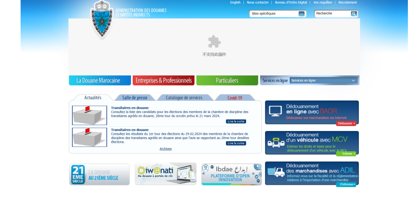 摩洛哥海关 网站截图