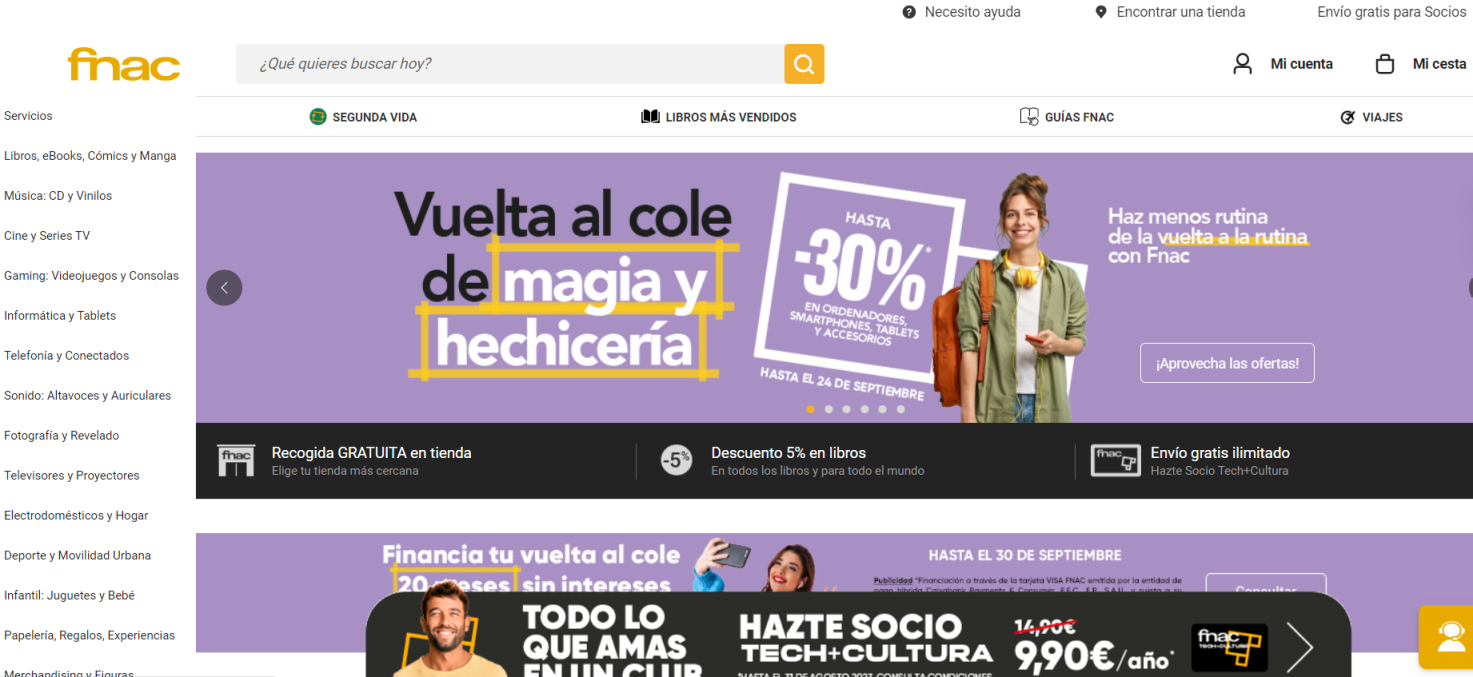 Fnac西班牙 网站截图