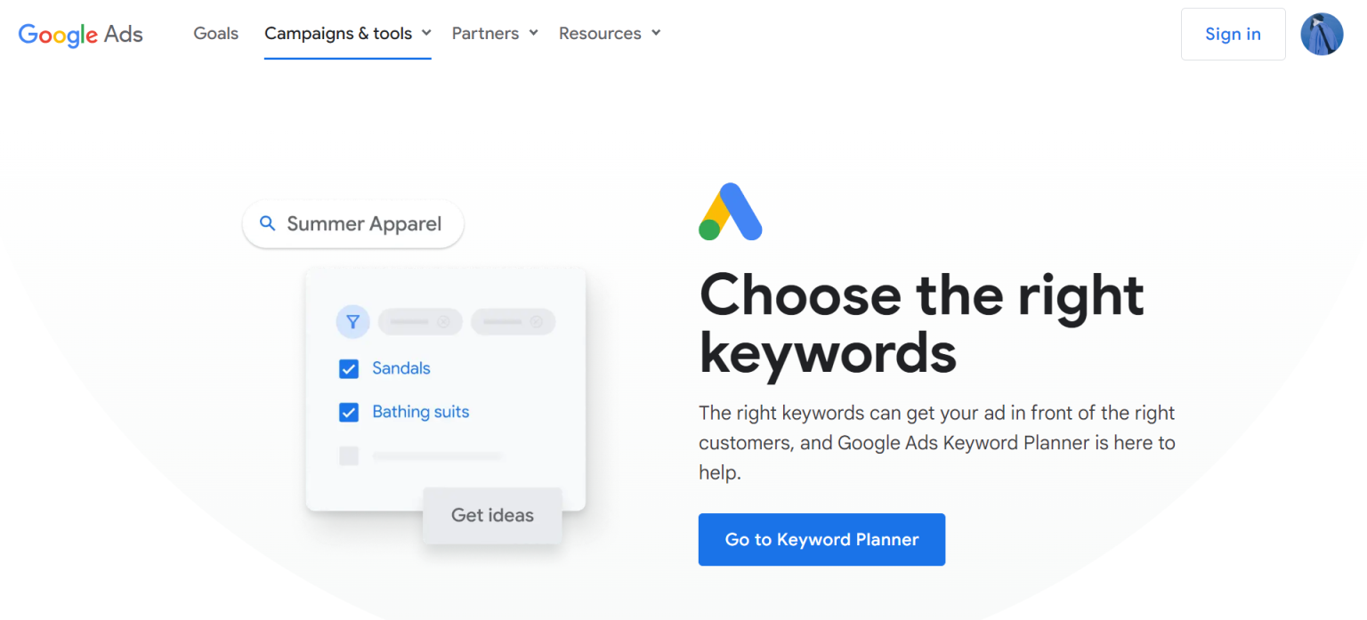 Google Keyword Planner 网站截图