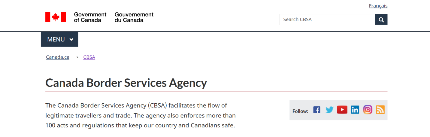 加拿大边境服务所 网站截图