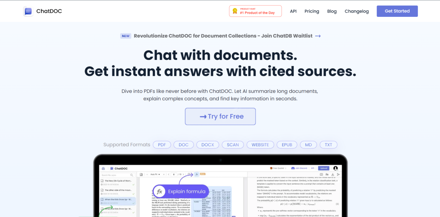 ChatDOC 网站截图