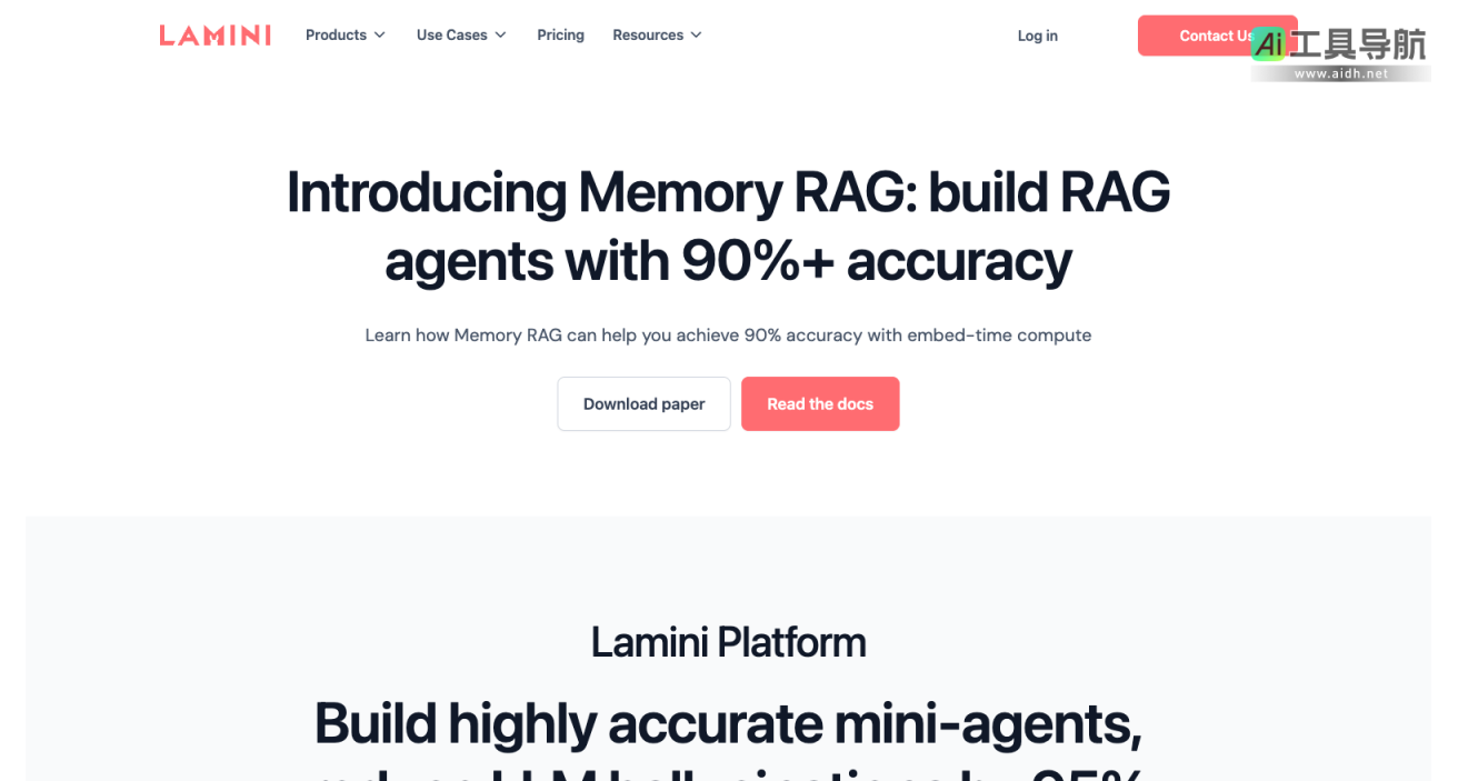 Lamini 企业级LLM平台，助力构建高精准AI语言大模型 网站截图