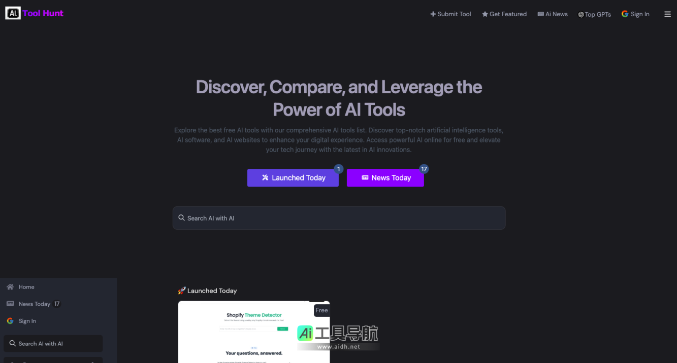 Ai Tool Hunt 探索最佳免费AI工具，提升数字体验 网站截图