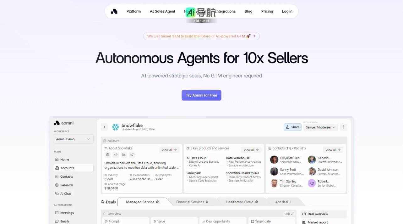 aomni Aomni通过AI驱动的销售智能平台，提升销售团队的效率与精准度，助力实现更高的收入增长 网站截图