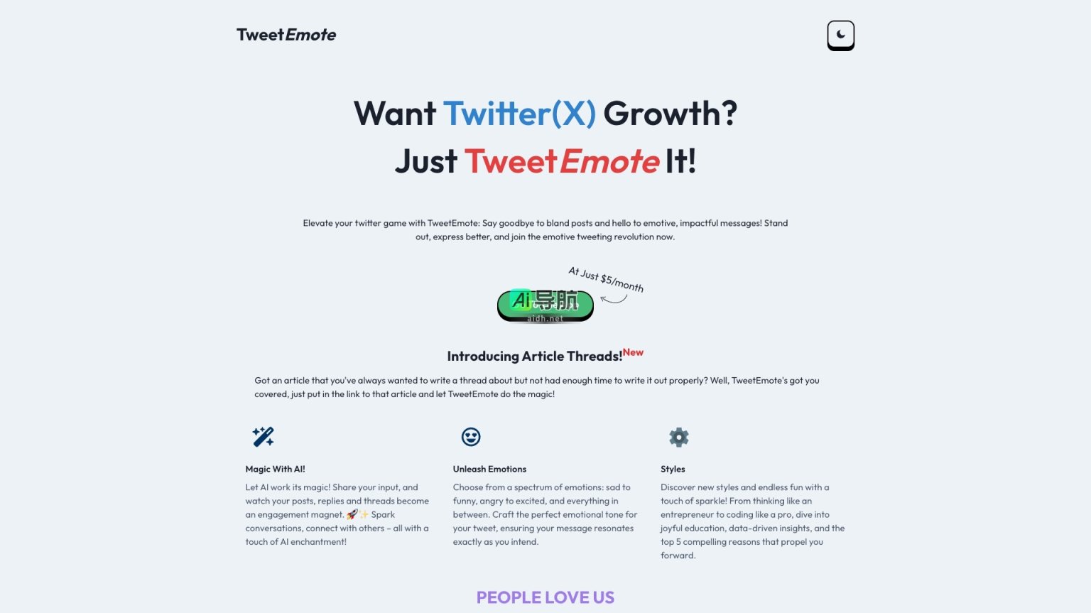 TweetEmote 助你提升Twitter内容质量，轻松生成富有情感和创意的推文 网站截图