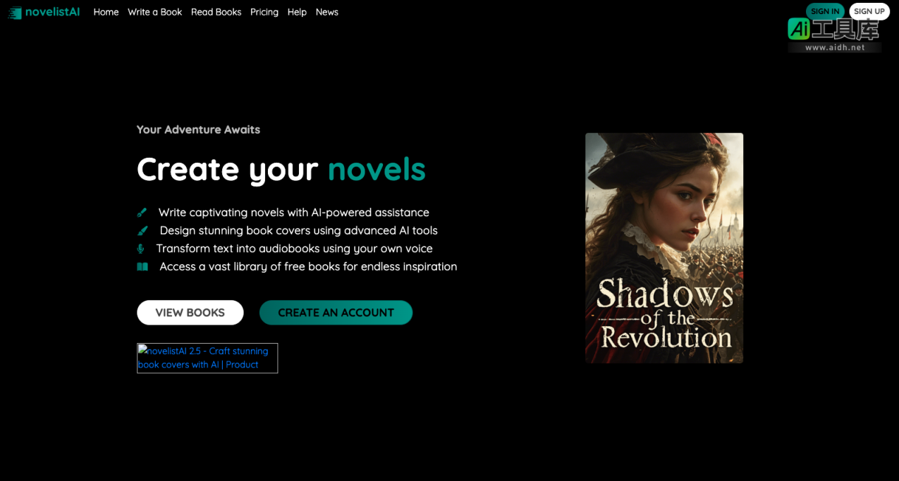 NovelistAI 将人工智能融入文学创作与阅读，为作家和书迷提供了一个全新的平台它不仅让人们轻松实现创作梦想，还通过丰富的选择和工具激发无限灵感无论你是职业作家，文学爱好者，还是只是想探索 AI 在写作领域中的潜力，都可以在这里找到适合自己的方式 网站截图