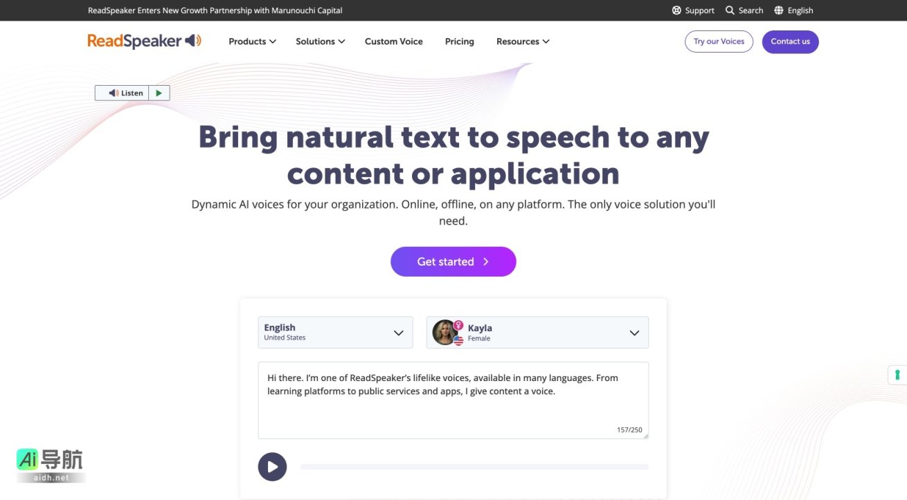 ReadSpeaker 提供多语言自然语音解决方案，助力企业提升数字可访问性与用户体验 网站截图