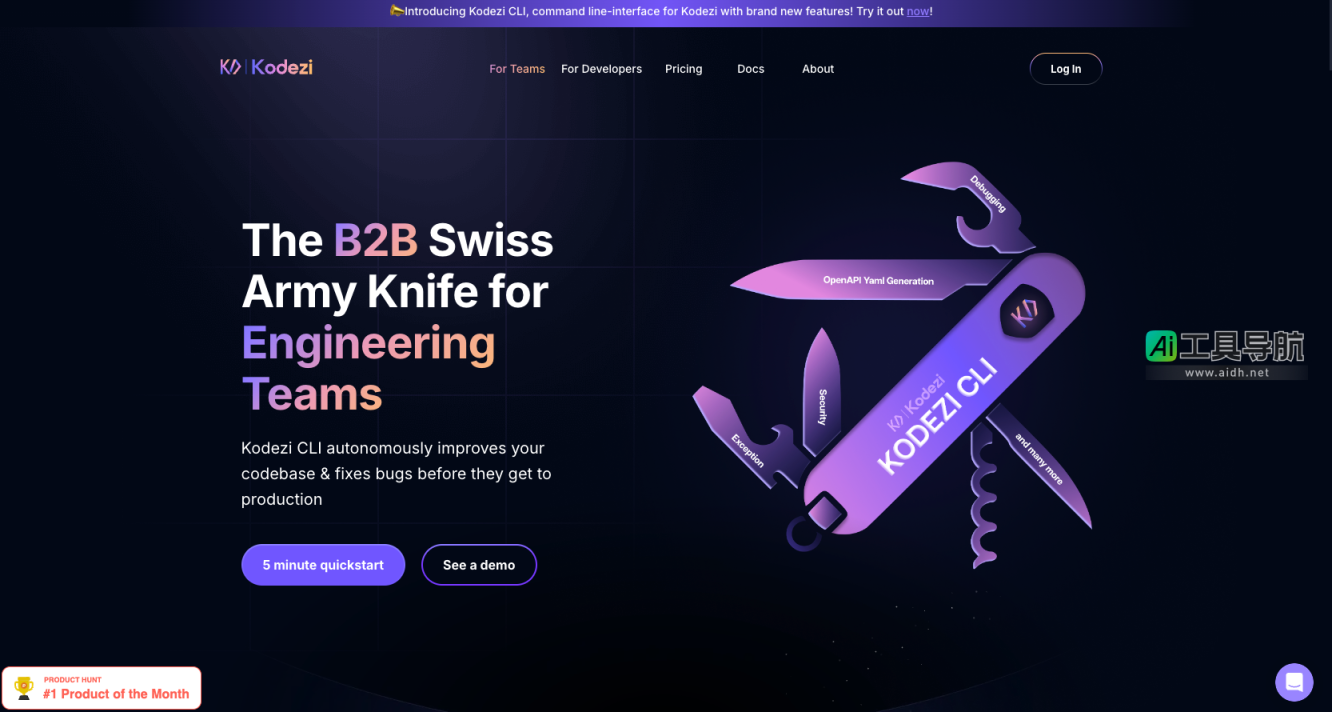 Kodezi AI开发工具，集自动化调试、代码优化、CI/CD支持、API文档生成 网站截图