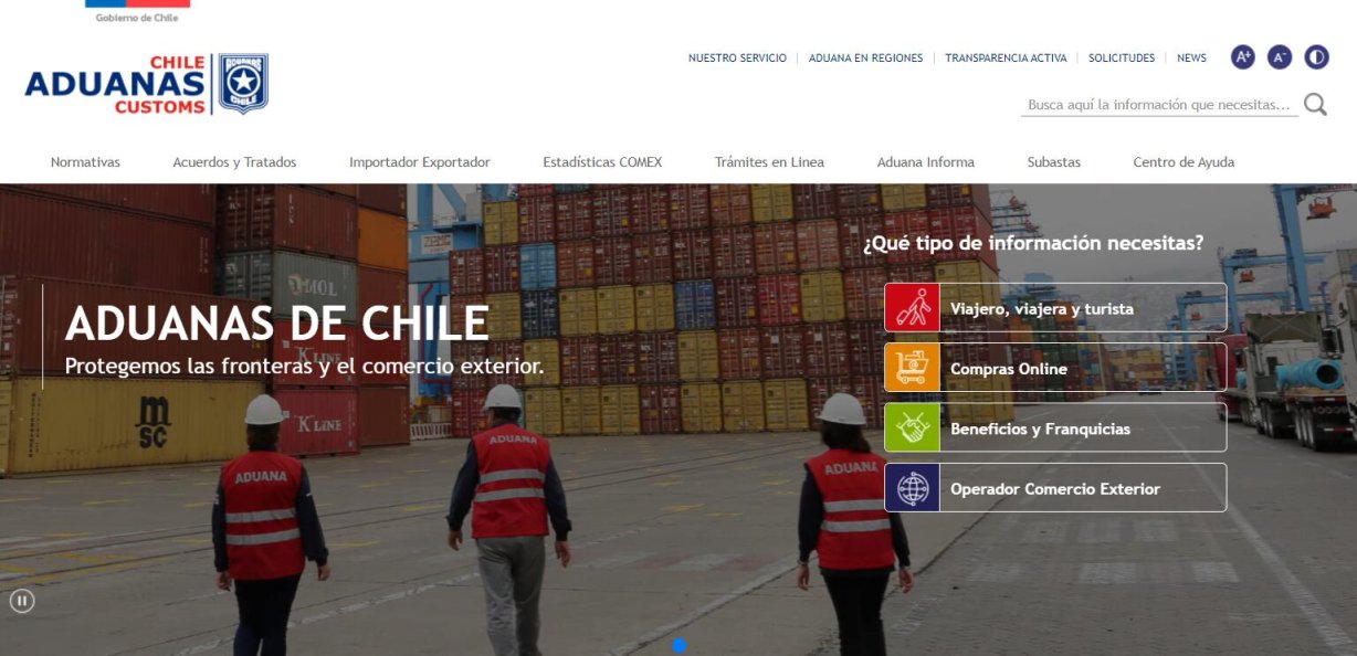 智利海关总署 网站截图