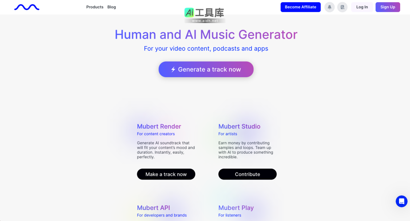Mubert AI AI音乐生成器，无版权限制音乐的未来 网站截图