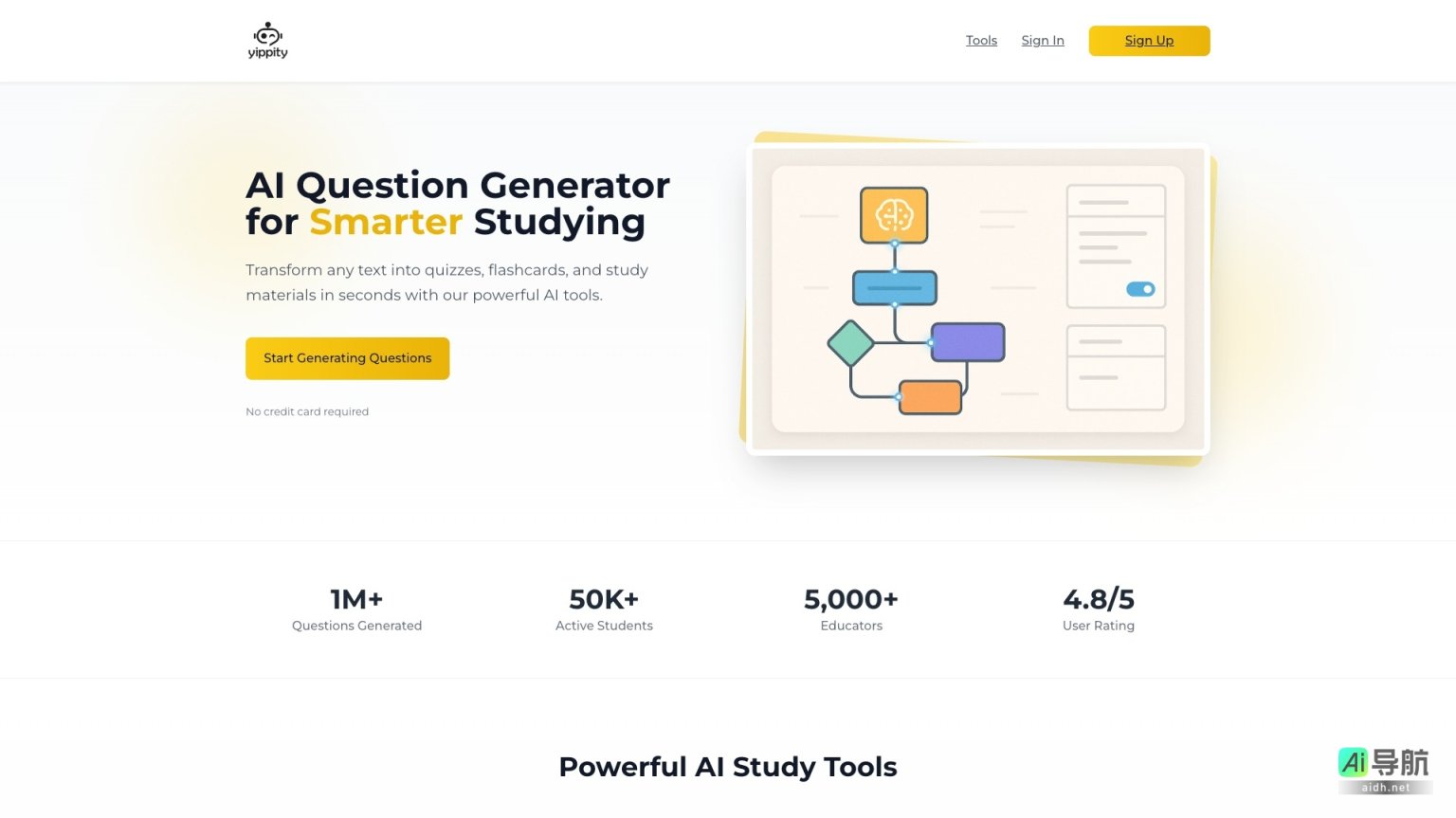 Yippity 提供强大的AI工具，帮助学生和教师快速生成高效的学习材料 网站截图