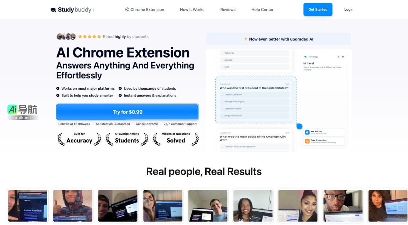 study buddy Study Buddy是一个AI驱动的学习助手，通过截图和高亮问题，提供即时解答和详细解释，帮助学生更高效地学习 网站截图