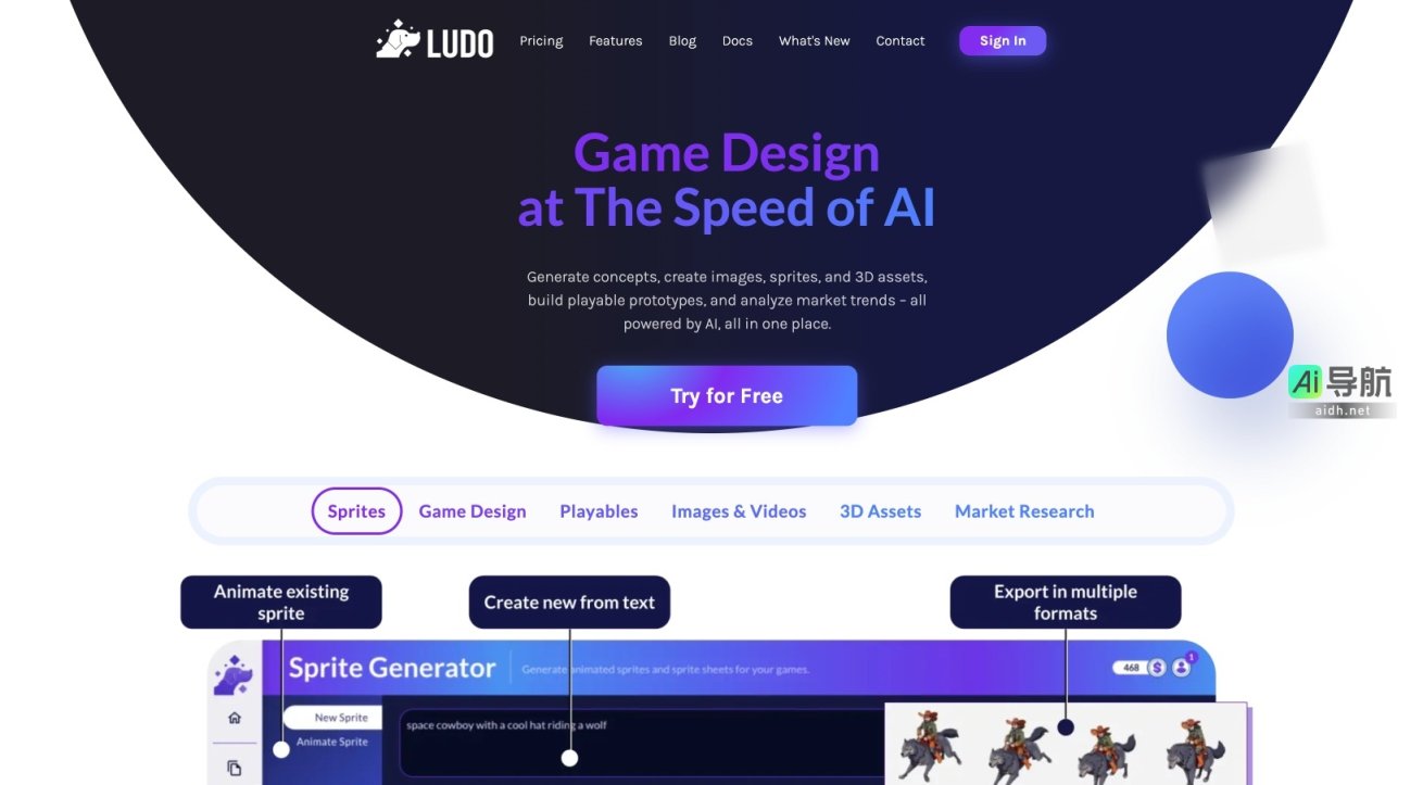 Ludo.ai 通过AI技术整合游戏设计、市场研究和资产生成，提升开发效率，助力创作卓越游戏 网站截图
