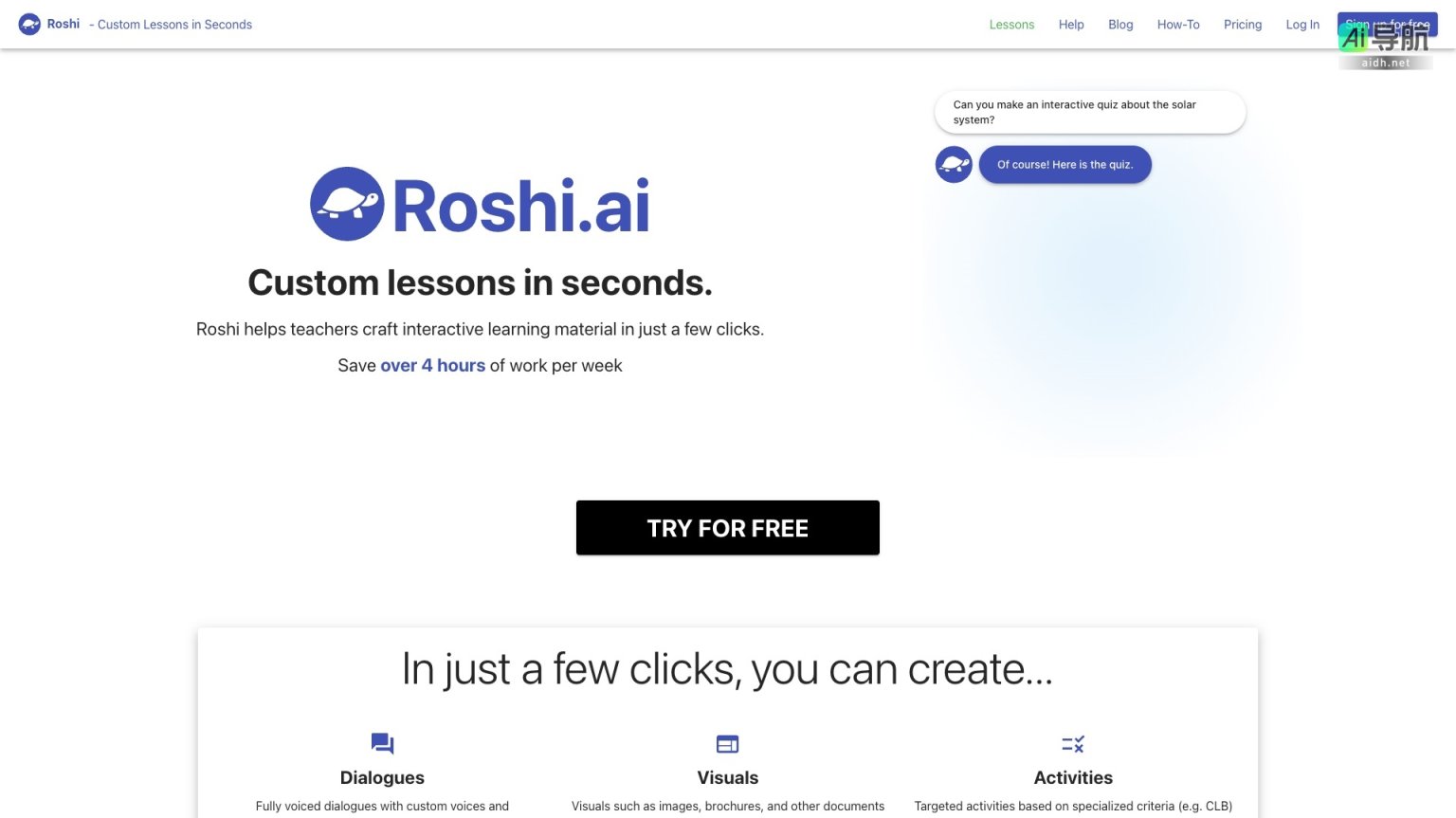 Roshi 通过AI快速生成互动学习材料，帮助教师节省时间，提高教学效率 网站截图