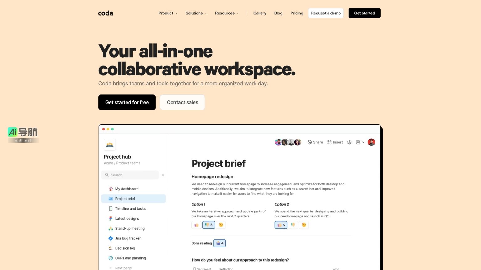 Coda 是一个集成工具与团队协作的全能工作空间，提升组织效率与决策能力 网站截图