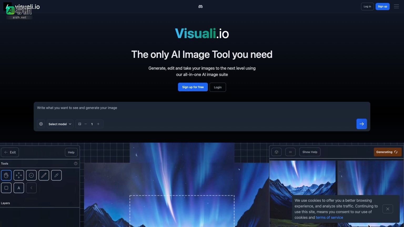 Visuali 是一个全能的AI图像工具，助力用户生成、编辑和提升创意视觉 网站截图