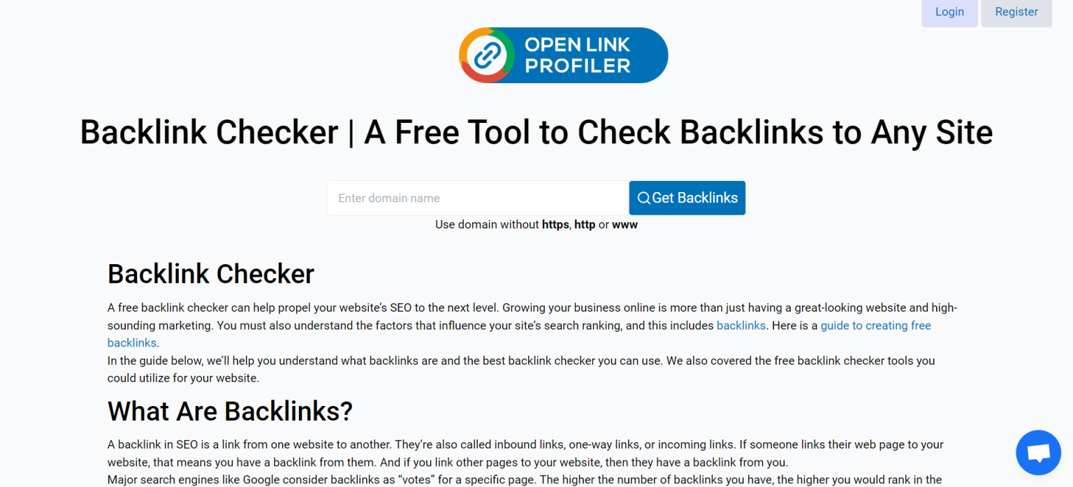 OpenLinkProfiler 网站截图