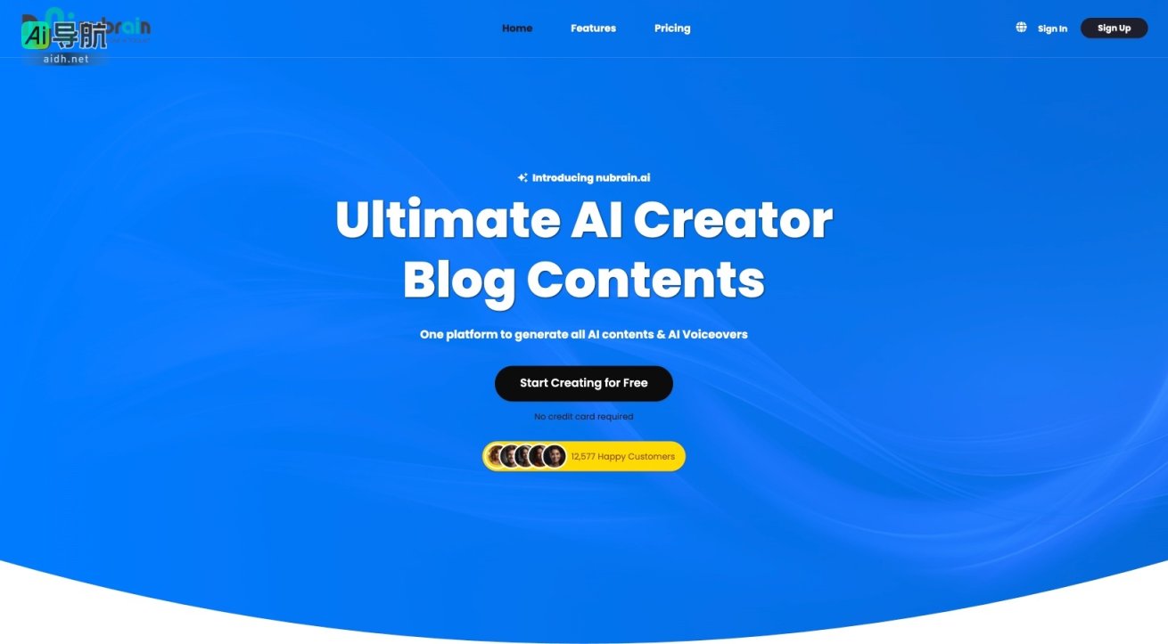 nubrain.ai 是一个集成多种AI工具的平台，帮助用户快速生成高质量内容和语音 网站截图