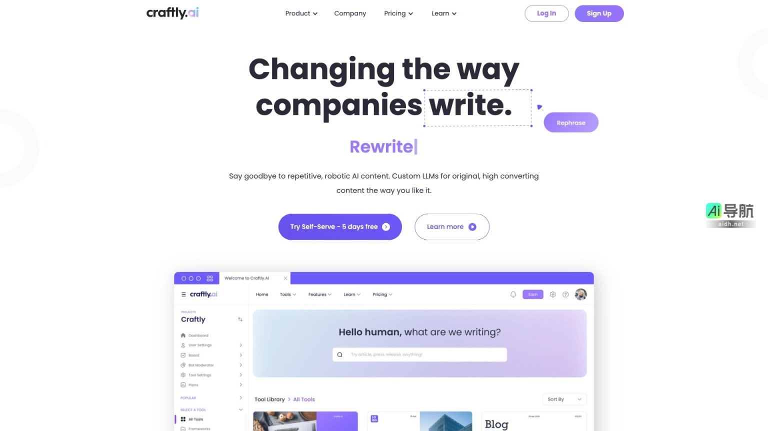 Craftly.AI 提供高效、个性化的AI写作工具，助力企业快速生成优质内容 网站截图