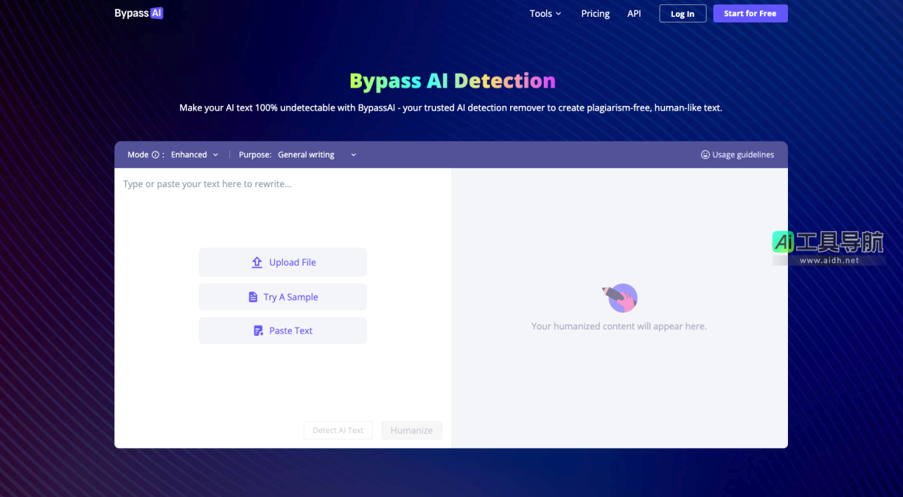 Bypass AI AI检测绕过与人性化的AI文本生成工具 网站截图