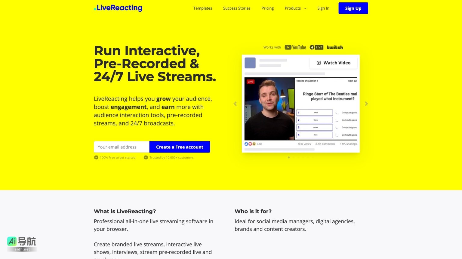 LiveReacting 提供专业的互动直播软件，助力品牌提升观众参与度与内容创作 网站截图