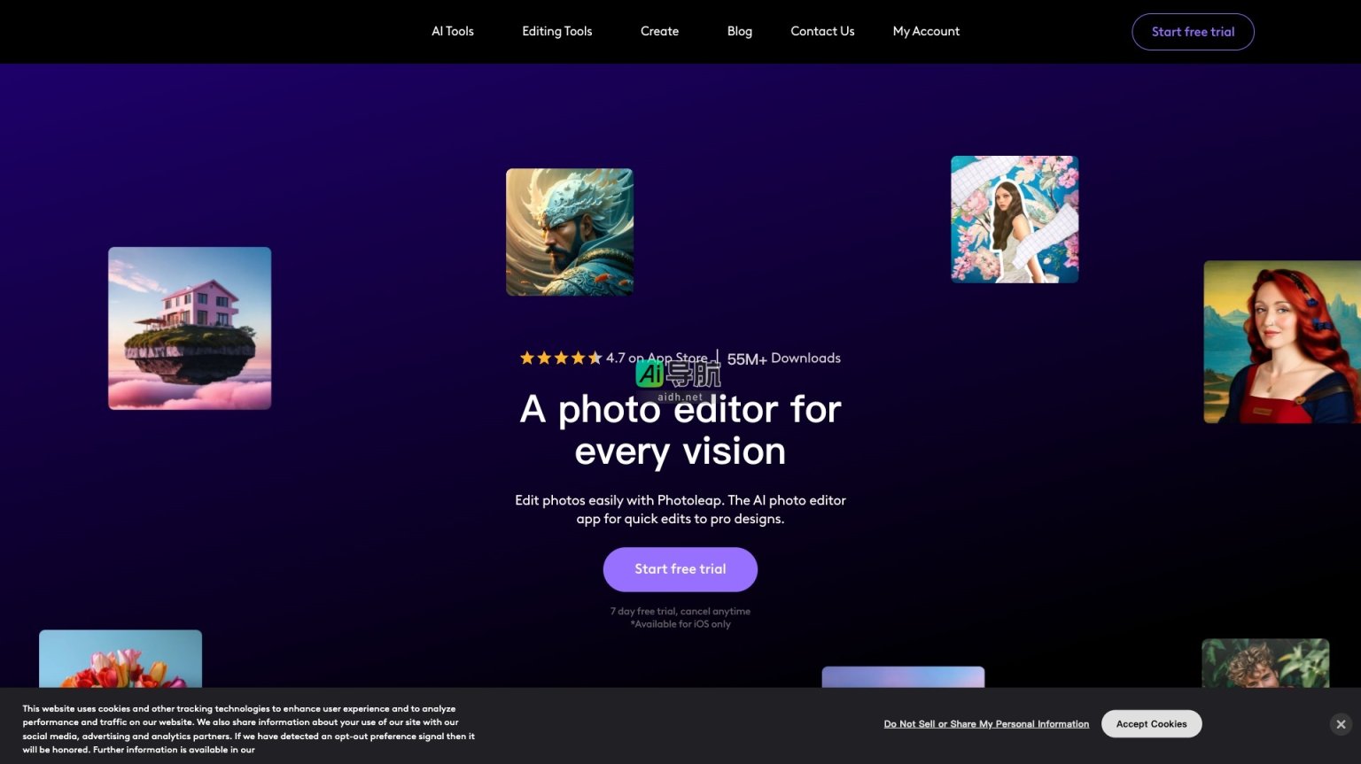 Photoleap 是一款强大的AI照片编辑应用，帮助用户轻松创作专业级视觉内容 网站截图