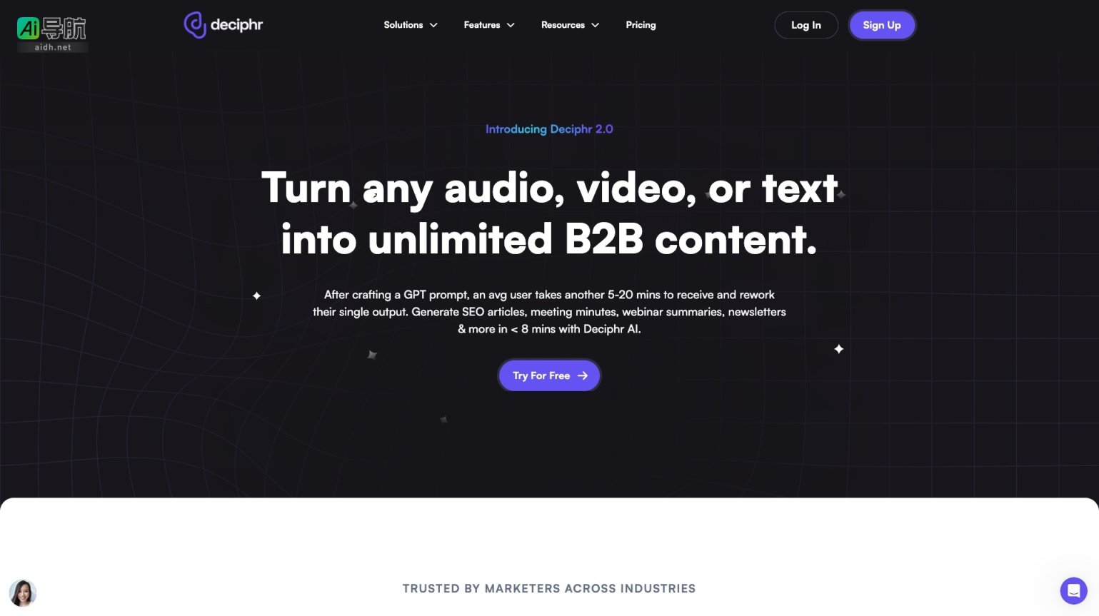Deciphr AI 帮助企业快速生成多种B2B内容，提升内容营销效率 网站截图
