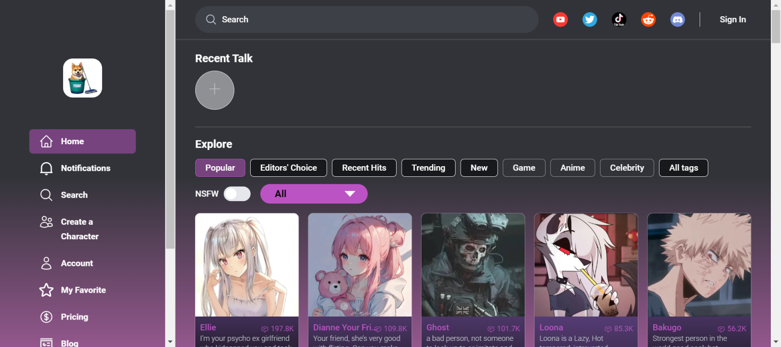 Janitor AI 网站截图