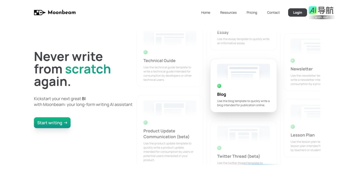 Moonbeam 是专为长篇写作设计的AI助手，帮助用户高效生成优质内容 网站截图