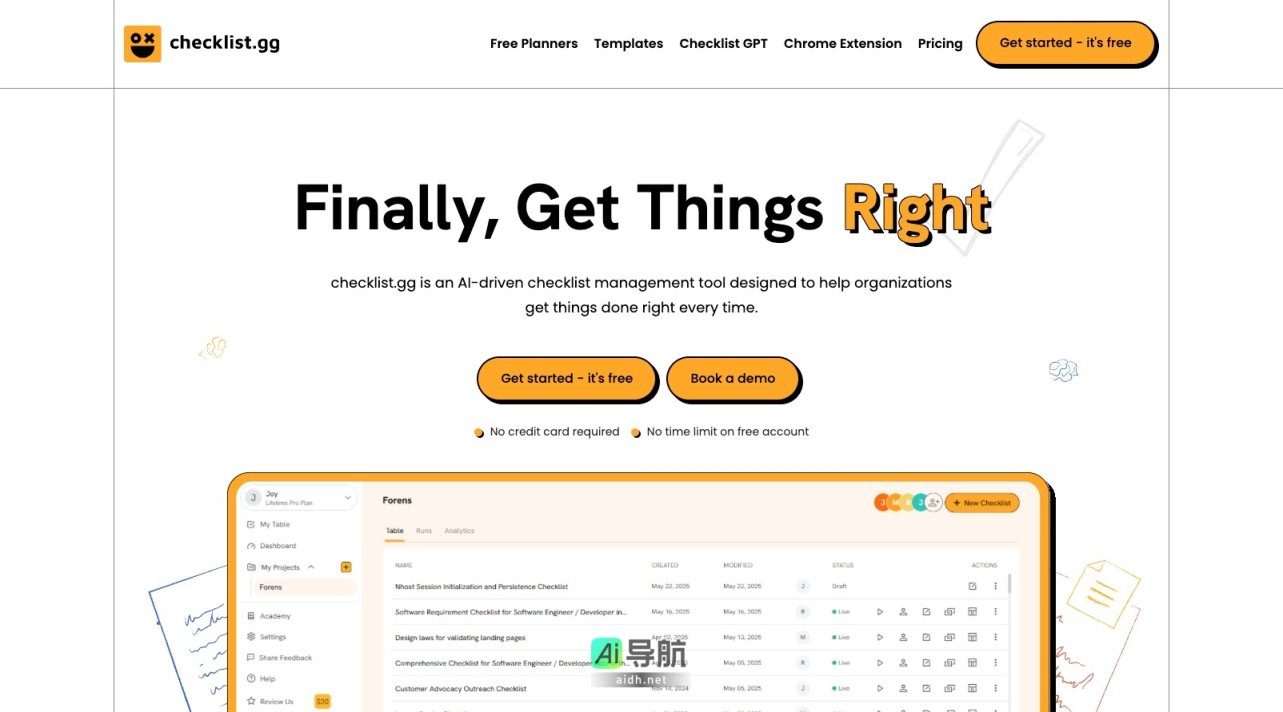 checklist Checklist.gg是一个AI驱动的清单管理工具，帮助组织高效准确地完成任务 网站截图