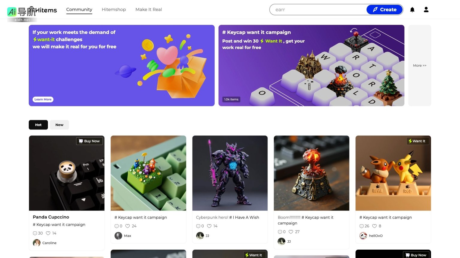 Hitems 致力于将用户创意转化为现实产品，推动个性化设计与创作 网站截图