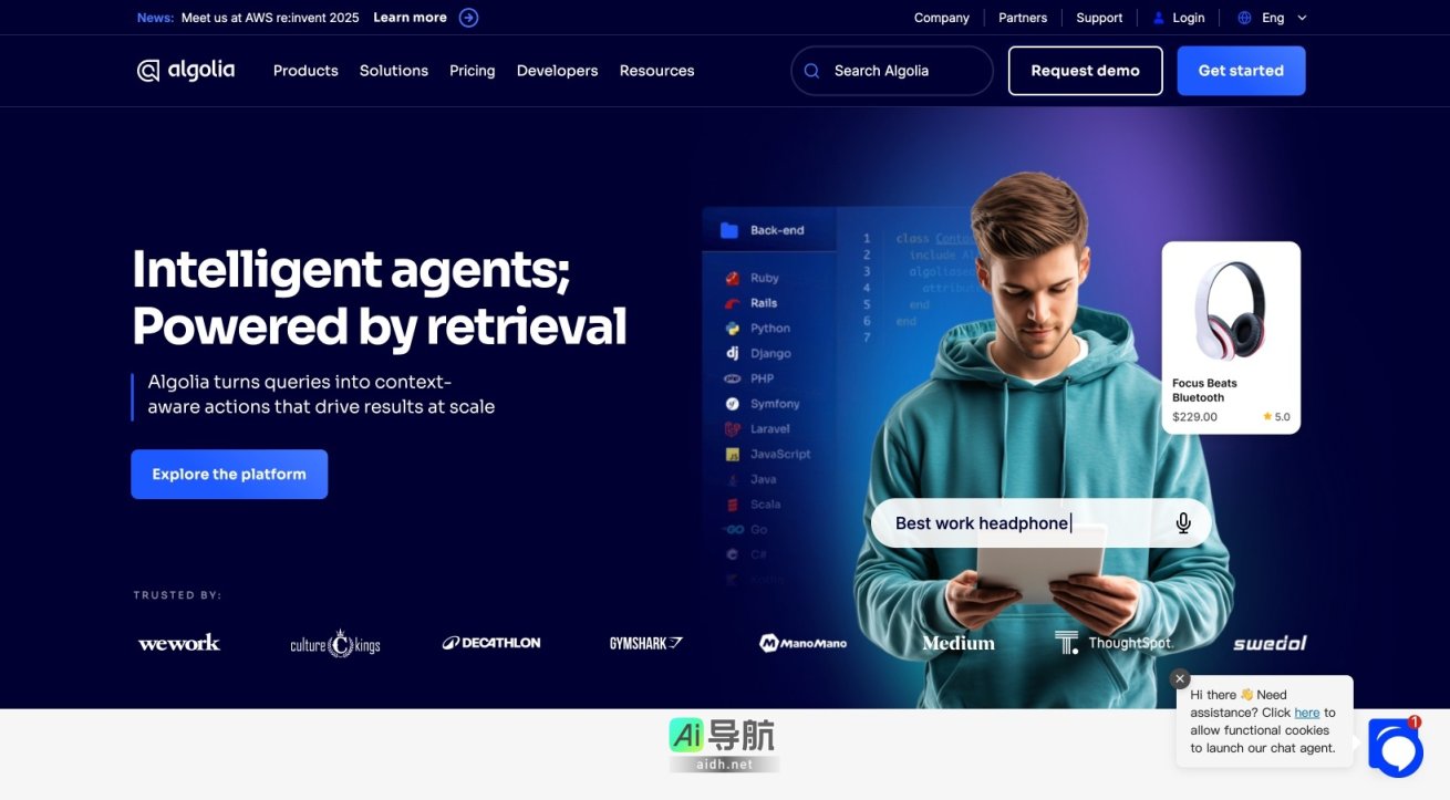 algolia Algolia提供智能搜索解决方案，帮助企业快速精准地满足用户需求，提升转化率 网站截图