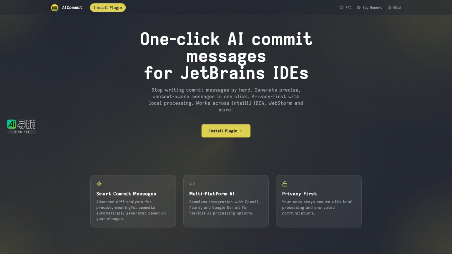 AICommit 通过一键生成精准的提交信息，提升JetBrains IDEs的开发效率，确保隐私安全 网站截图