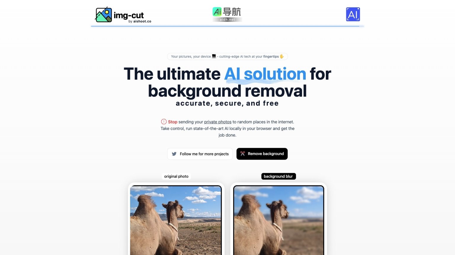 Img-cut 提供本地AI技术，安全、准确、免费地去除照片背景 网站截图