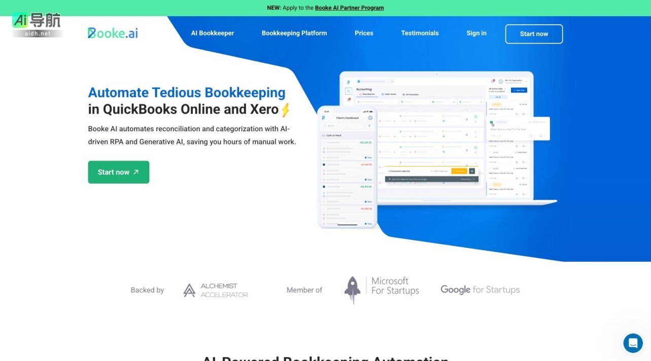 Booke AI 通过AI技术自动化记账流程，显著节省时间和提高效率 网站截图