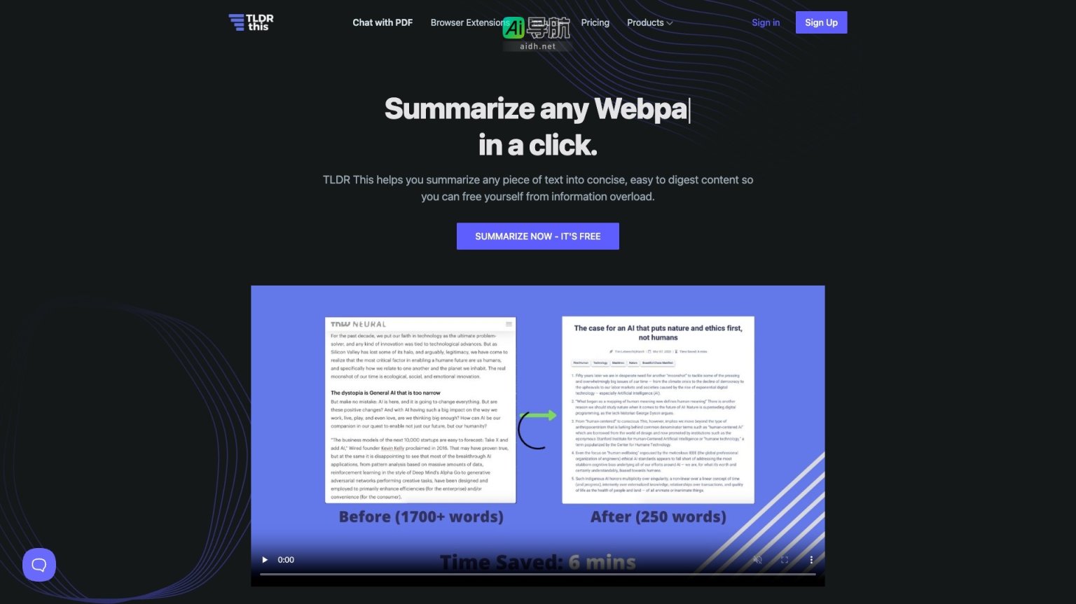 TLDR This 通过自动摘要工具，帮助用户快速理解冗长文本，提升信息处理效率 网站截图