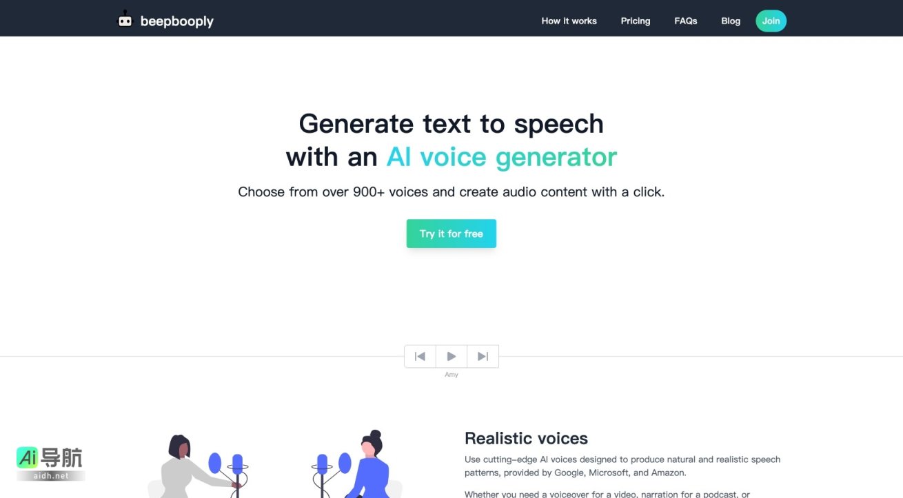 beepbooply 提供900多种AI语音生成文本转语音服务，助力高效音频内容创作 网站截图