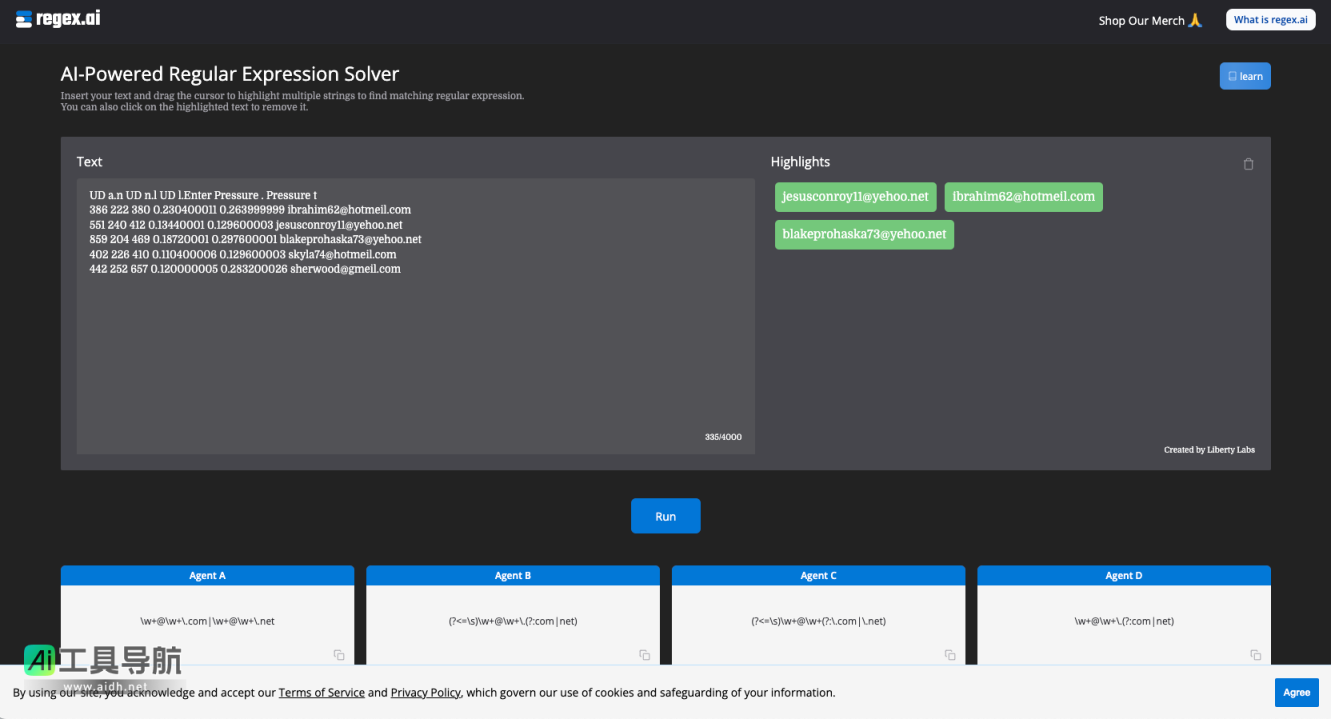 Regex.ai AI正则表达式生成器与求解器 网站截图